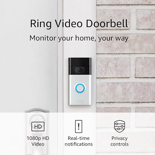 Ring Video Doorbell - 1080p HD video, live notifications when away from home, simple setup, privacy controls | Satin Nickel