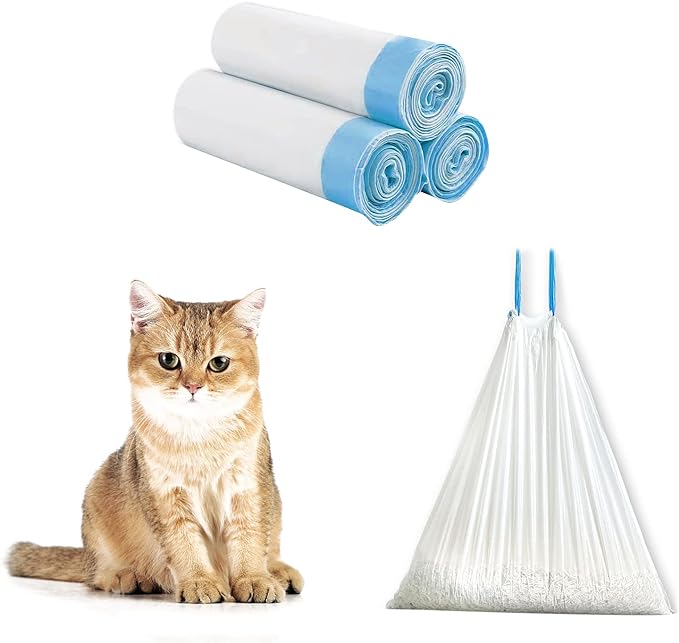 Waste Trash Bags, 3-Roll (45 Count), Drawstring Cat Litter Trash Bags for Automatic Cat Litter Box & Cat Litter Pan