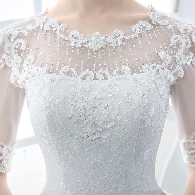 Gorgeous Women's Lace Wedding Dresses for Bride with Half Sleeves Bridal Gown