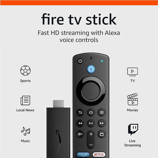 Amazon Fire TV Stick, fast HD streaming, free & live TV, quick app starts, Alexa Voice Remote with TV controls