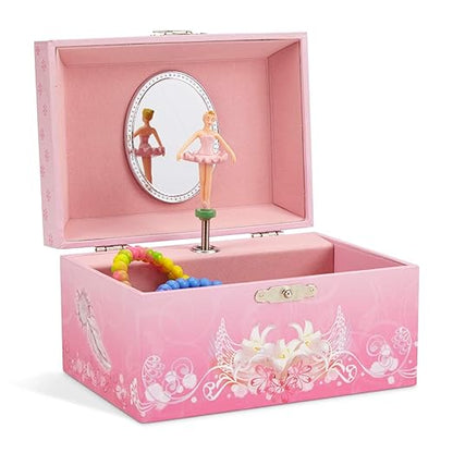 Jewelkeeper Girl's Musical Jewelry Storage Box with Spinning Ballerina, Pink Design, Swan Lake Tune