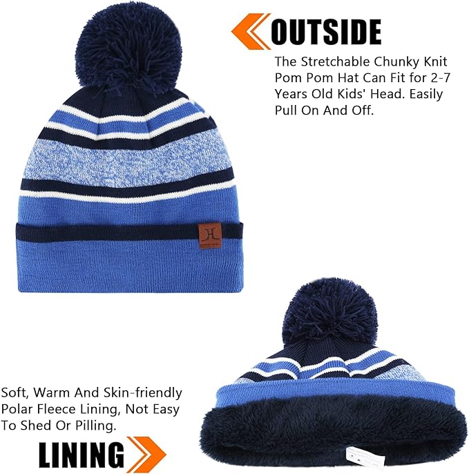 Kids Toddlers Winter Knit Warm Beanie Hat Scarf Gloves Set for Boys Girls Age 2-7, Pompom Cap Neck Warmer Gloves Fleece Lined