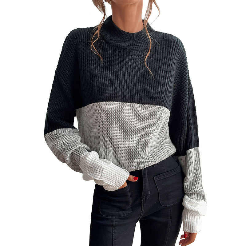 European and American color matching long sleeve turtleneck women fashion