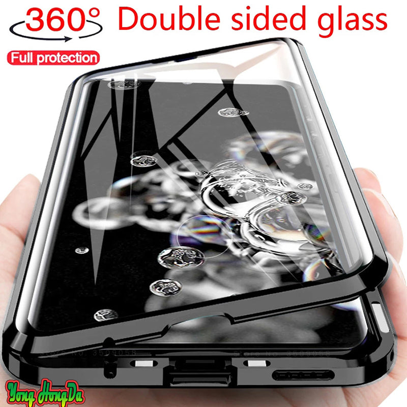 360° Double Sided Glass Magnetic Phone Case (Black, Silver, Gold)